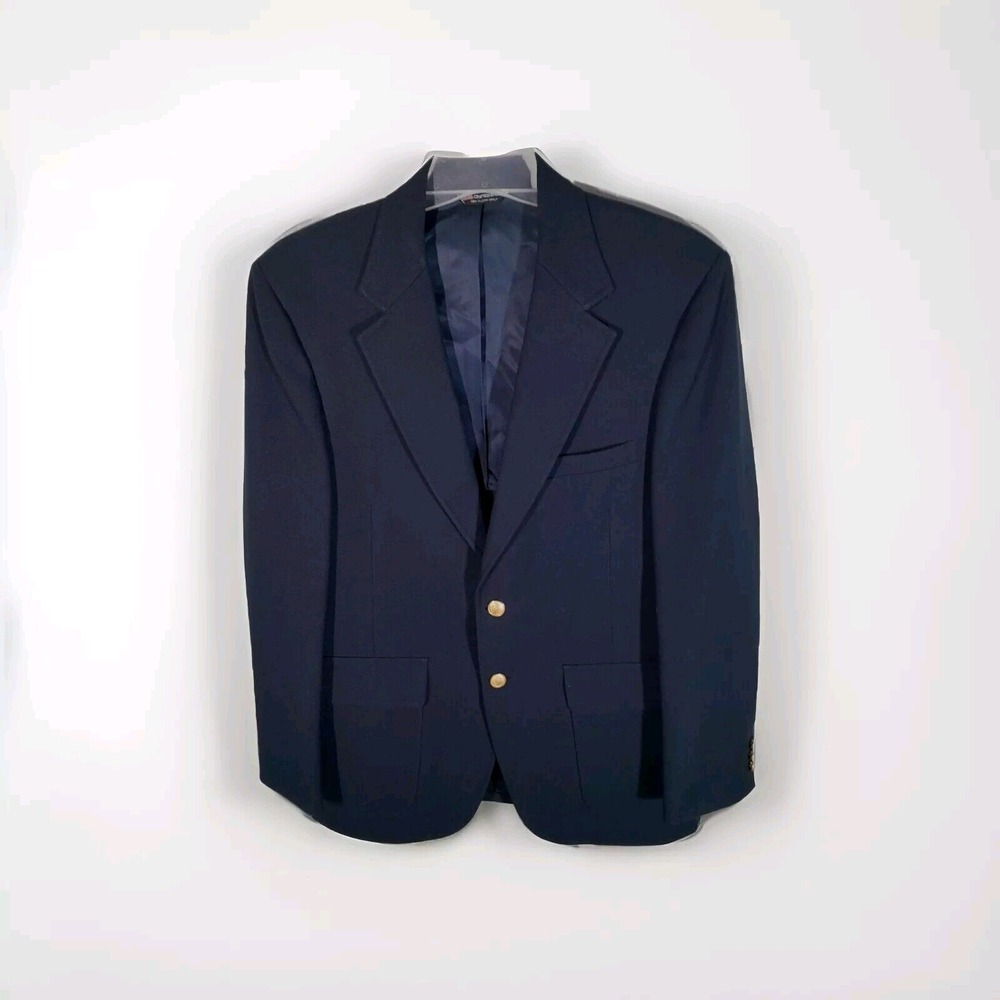 Hardwick Clothes Sport Coat‎ Blazer Mens 42R Navy Gold Button Visa Made In USA